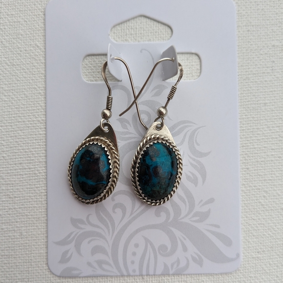 925 Sterling Silver Turquoise Earrings Drop Dangled Artist signed K-1 - Picture 9 of 12